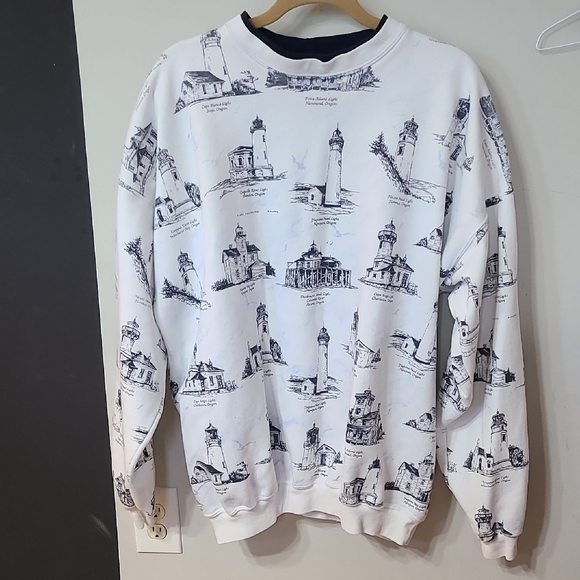 Vintage 90's Oregon Lighthouse White Sweatshirt Size XXL - Picture 1 of 5